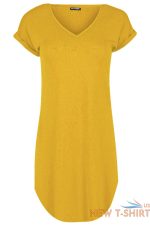 womens ladies plain curved hem turnup sleeve v neck oversize tunic t shirt dress 7.jpg