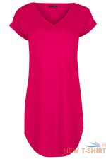 womens ladies plain curved hem turnup sleeve v neck oversize tunic t shirt dress 8.jpg