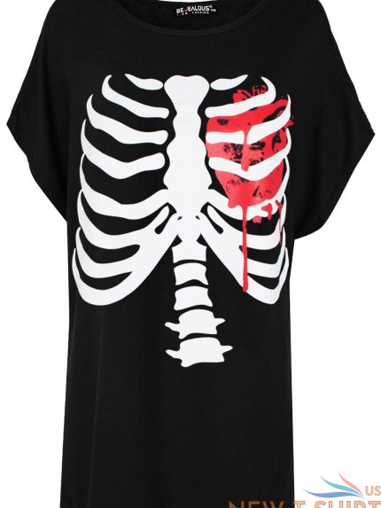 womens ladies scary halloween skeleton heart skull batwing lagenlook t shirt top 1.jpg