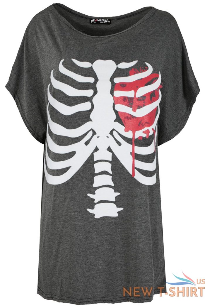 womens ladies scary halloween skeleton heart skull batwing lagenlook t shirt top 2.jpg