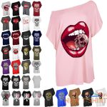 womens lips bitting skull head halloween one shoulder bardot t shirt ladies top 0.jpg