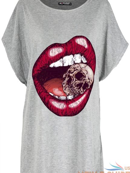 womens lips bitting skull head halloween one shoulder bardot t shirt ladies top 1.jpg