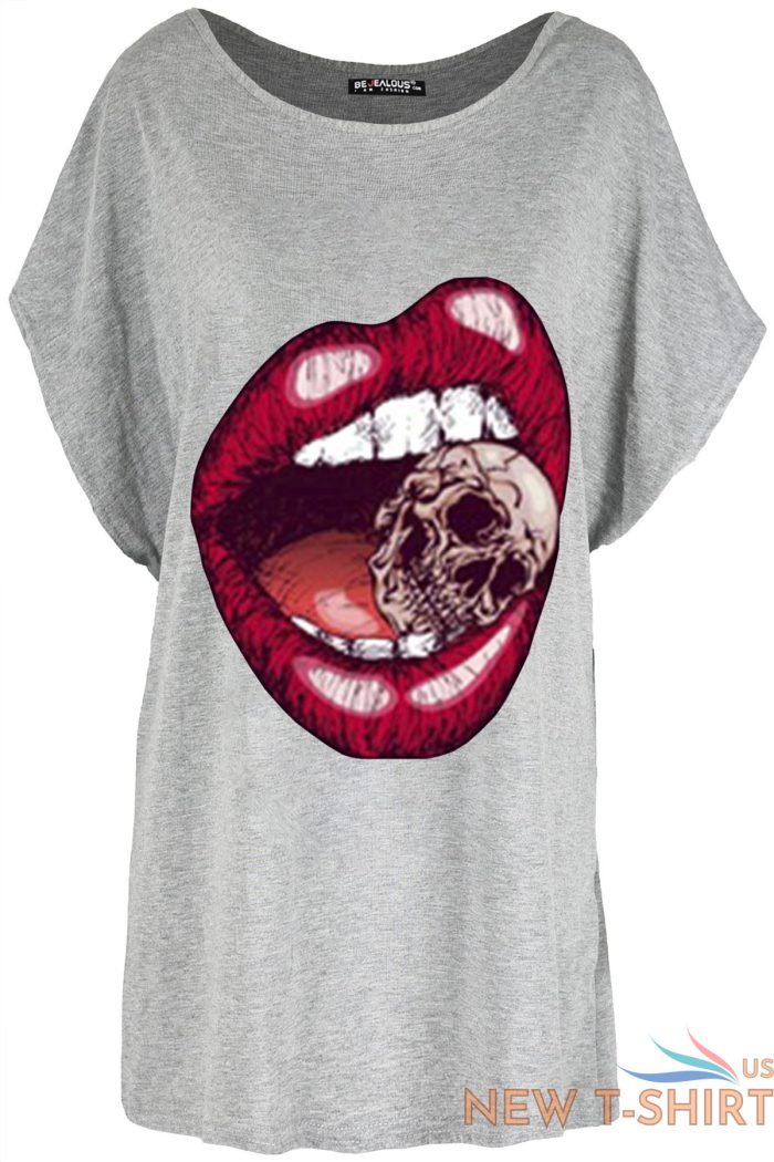 womens lips bitting skull head halloween one shoulder bardot t shirt ladies top 1.jpg