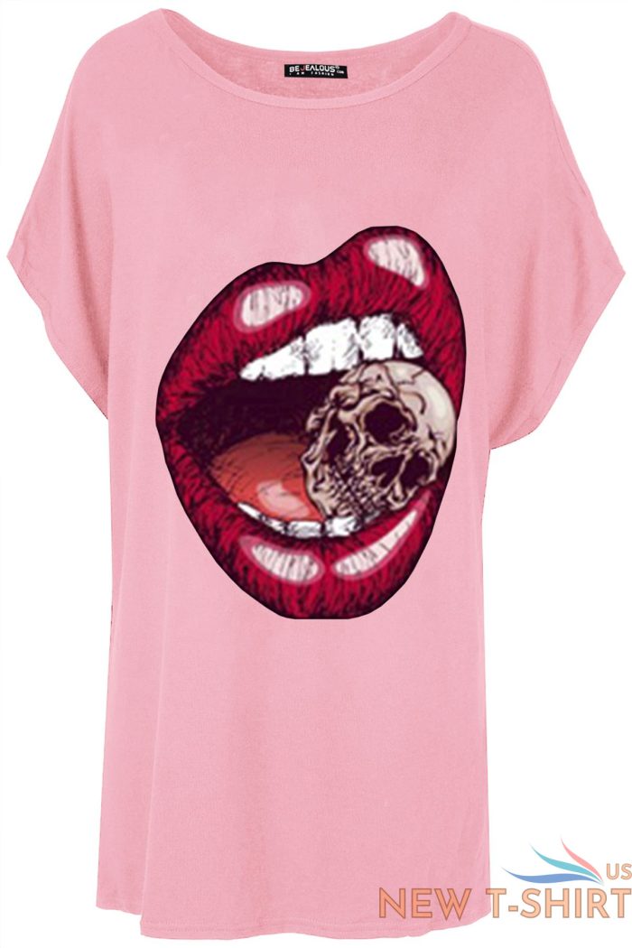 womens lips bitting skull head halloween one shoulder bardot t shirt ladies top 2.jpg