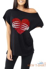 womens lips bitting skull head halloween one shoulder bardot t shirt ladies top 9.jpg