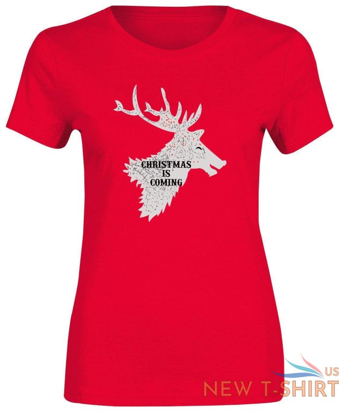 womens reindeer christmas is coming print xmas t shirt short sleeve top tees 0.jpg