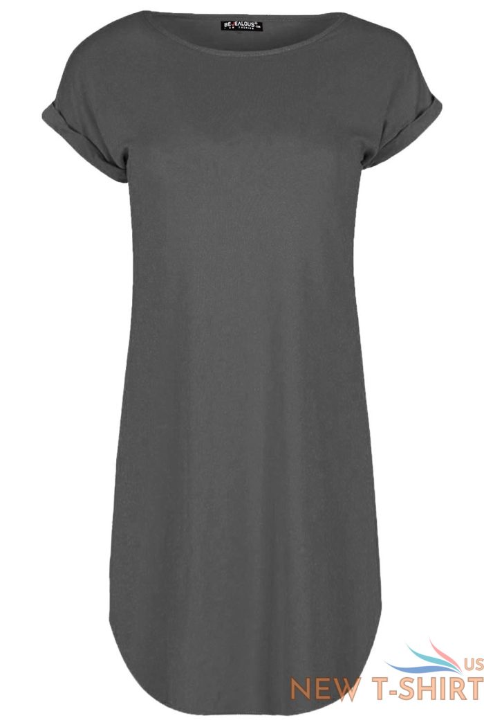 womens turnup sleeve oversize v neck baggy plain curved hem ladies t shirt dress 7 1.jpg