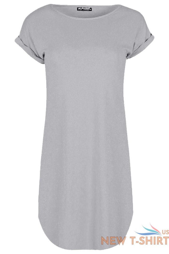 womens turnup sleeve oversize v neck baggy plain curved hem ladies t shirt dress 8 1.jpg