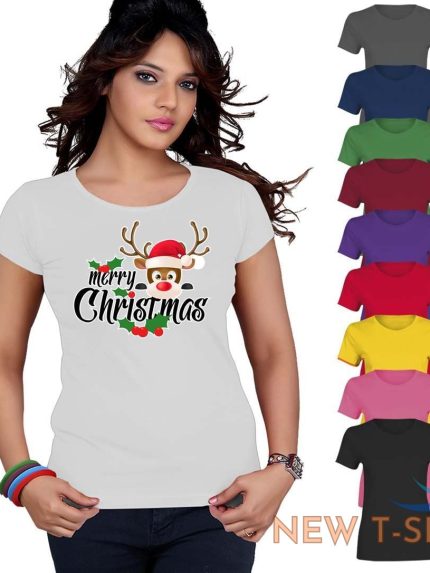 xmas reindeer print tshirt ladies girls merry christmas short sleeve cotton tee 0.jpg