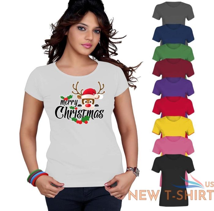 xmas reindeer print tshirt ladies girls merry christmas short sleeve cotton tee 0.jpg