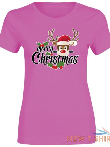 xmas reindeer print tshirt ladies girls merry christmas short sleeve cotton tee 1.jpg