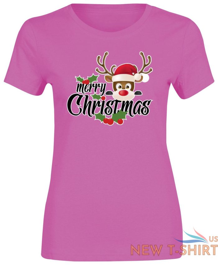 xmas reindeer print tshirt ladies girls merry christmas short sleeve cotton tee 1.jpg