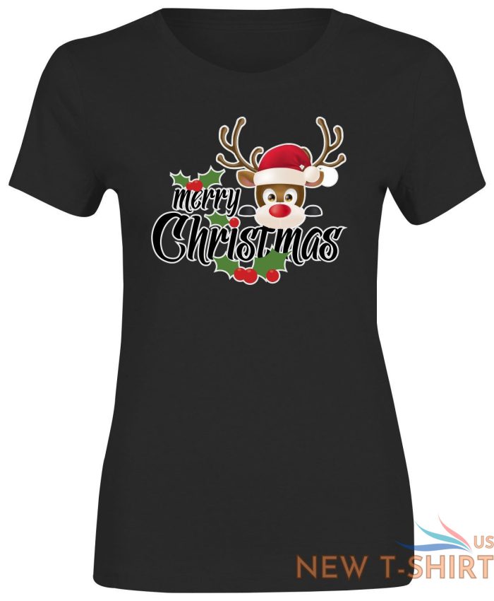 xmas reindeer print tshirt ladies girls merry christmas short sleeve cotton tee 2.jpg