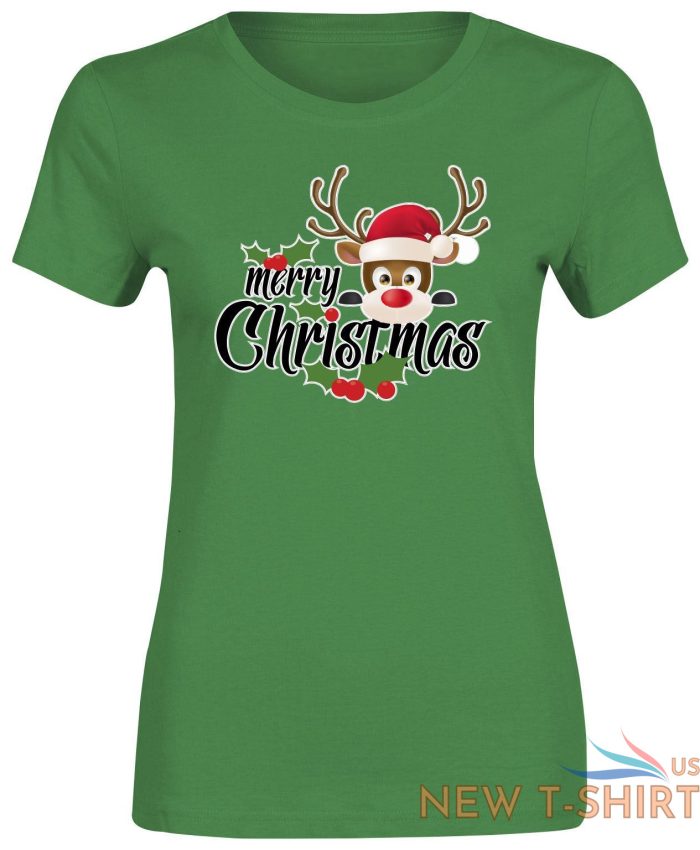 xmas reindeer print tshirt ladies girls merry christmas short sleeve cotton tee 4.jpg