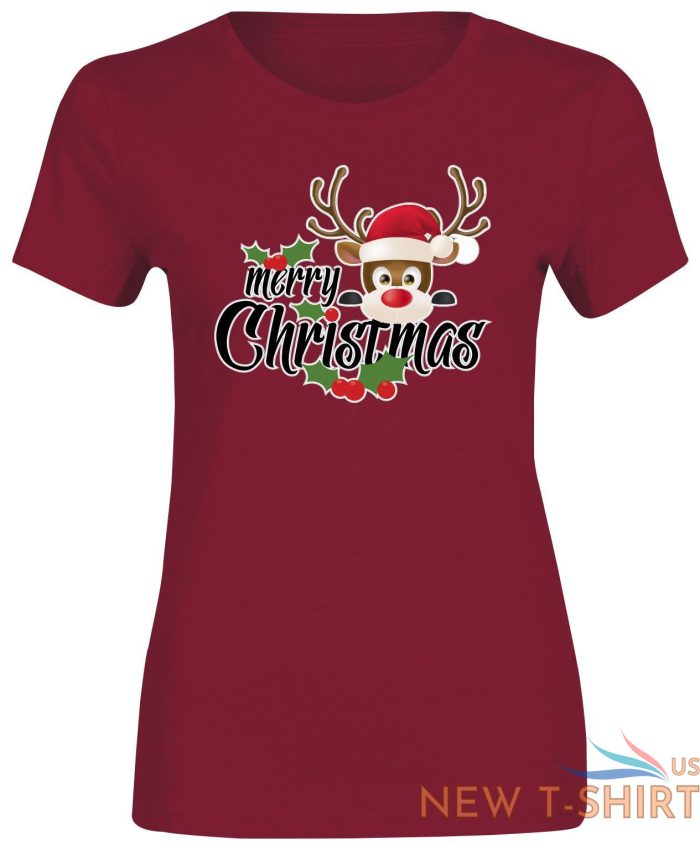 xmas reindeer print tshirt ladies girls merry christmas short sleeve cotton tee 5.jpg