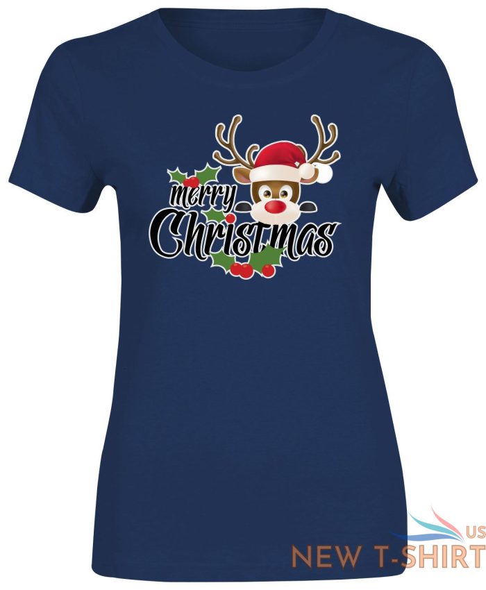 xmas reindeer print tshirt ladies girls merry christmas short sleeve cotton tee 6.jpg