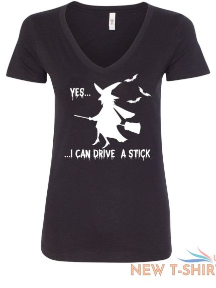 yes i can drive a stick v neck t shirt funny halloween witch 1.jpg