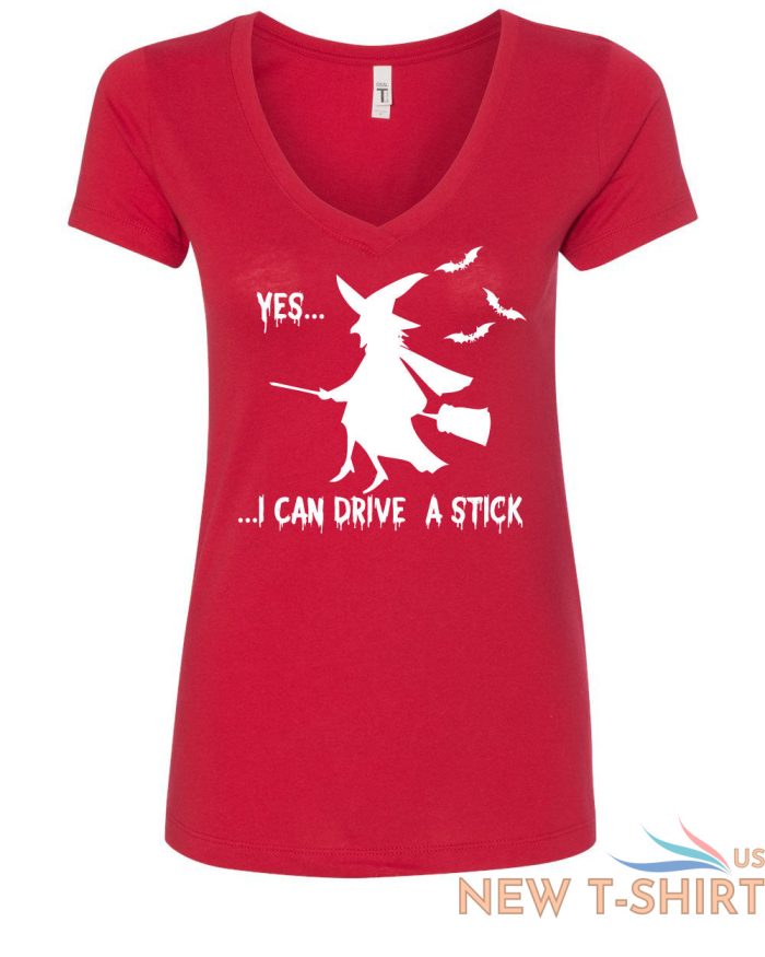 yes i can drive a stick v neck t shirt funny halloween witch 2.jpg