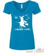 yes i can drive a stick v neck t shirt funny halloween witch 4.jpg