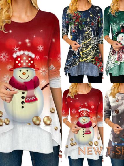 christmas 3d print t shirt women xmas tree snowman long sleeve loose blouse tops 0.jpg