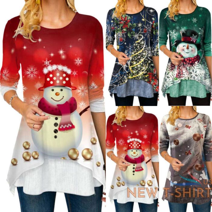 christmas 3d print t shirt women xmas tree snowman long sleeve loose blouse tops 0.jpg