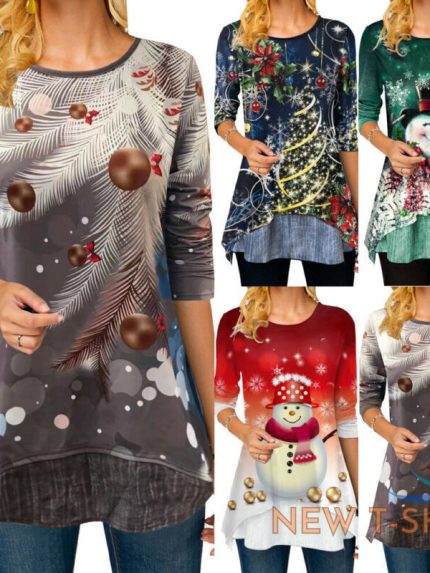 christmas 3d print t shirt women xmas tree snowman long sleeve loose blouse tops 1.jpg