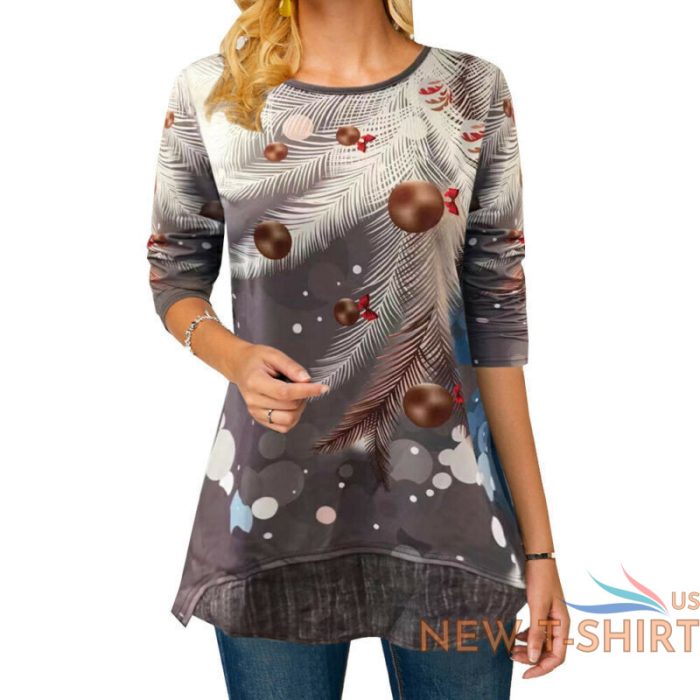christmas 3d print t shirt women xmas tree snowman long sleeve loose blouse tops 3.jpg