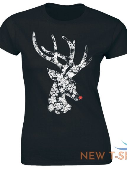 christmas reindeer with snowflakes black t shirt for women winter holiday tee 0.jpg