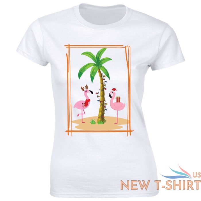 christmas tropical vacation with flamingos palm trees lights t shirt for women 0.jpg