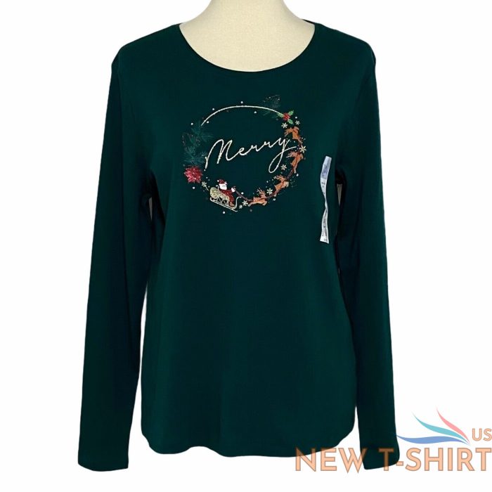 croft barrow womens christmas t shirt top santa reindeer glitter mom gift new 2.jpg