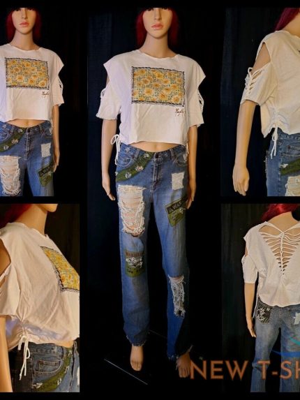 crop top t shirt sunflowers exclusive fabric applique retro trending size m 0.jpg