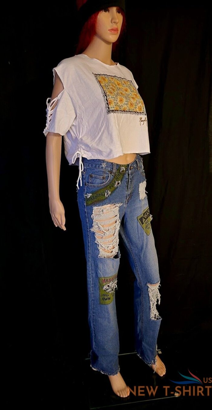 crop top t shirt sunflowers exclusive fabric applique retro trending size m 4.jpg