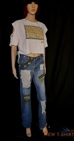 crop top t shirt sunflowers exclusive fabric applique retro trending size m 6.jpg