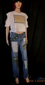 crop top t shirt sunflowers exclusive fabric applique retro trending size m 8.jpg