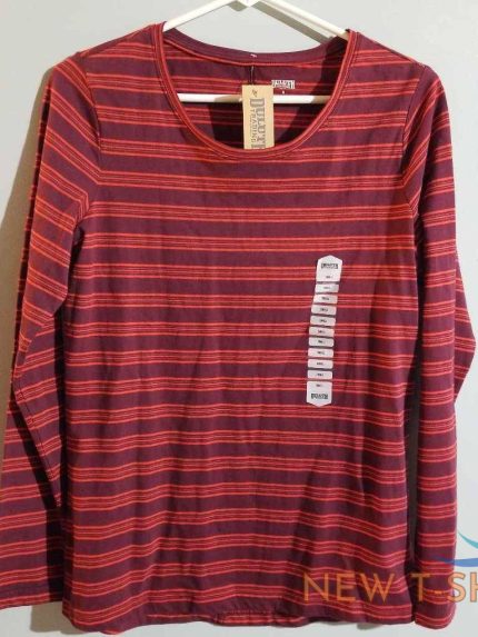 duluth trading co womens t shirt orange burgundy striped long sleeve crew s new 0.jpg