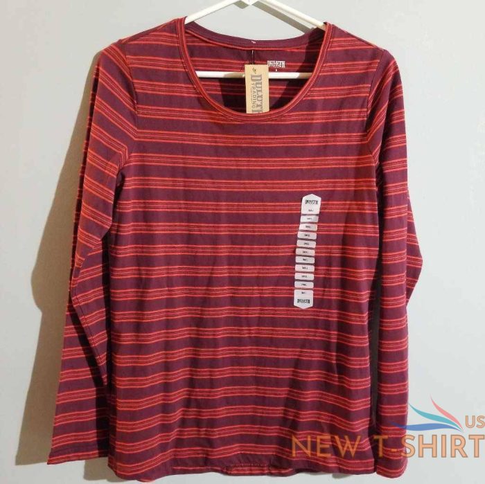 duluth trading co womens t shirt orange burgundy striped long sleeve crew s new 0.jpg