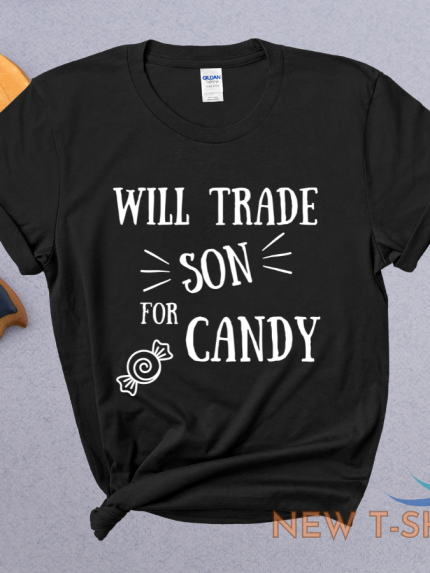 funny halloween unisex t shirt will trade son for candy family tee mom son dad 0.png