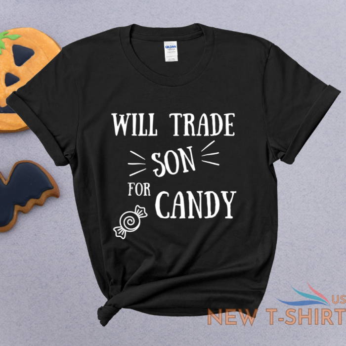 funny halloween unisex t shirt will trade son for candy family tee mom son dad 0.png