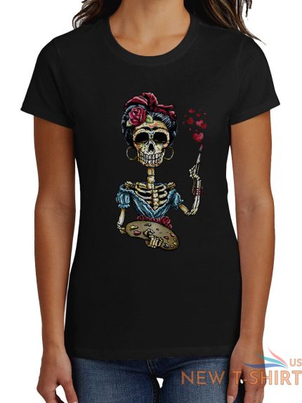 gravity trading womens halloween frida shirt day of the dead sugar skull 1.jpg
