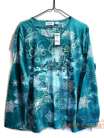 i b diffusion christmas t shirt womens aqua studded snow village size xxl nwt 0.jpg