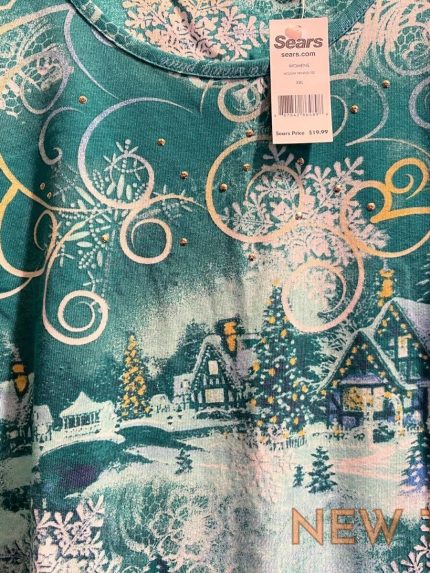 i b diffusion christmas t shirt womens aqua studded snow village size xxl nwt 1.jpg