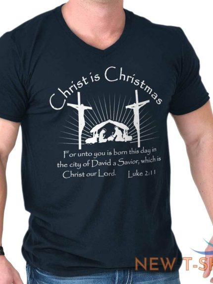 jesus christ is christmas christian holiday adult v neck short sleeve t shirts 1.jpg
