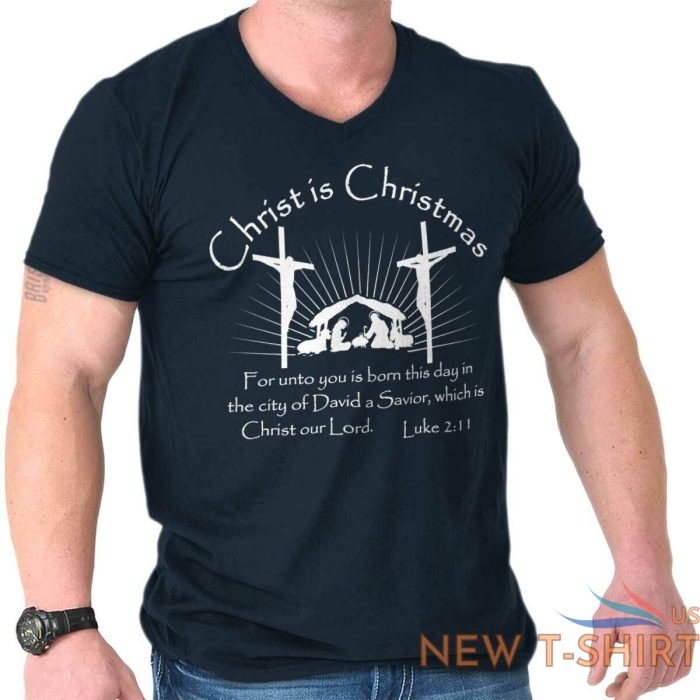 jesus christ is christmas christian holiday adult v neck short sleeve t shirts 1.jpg