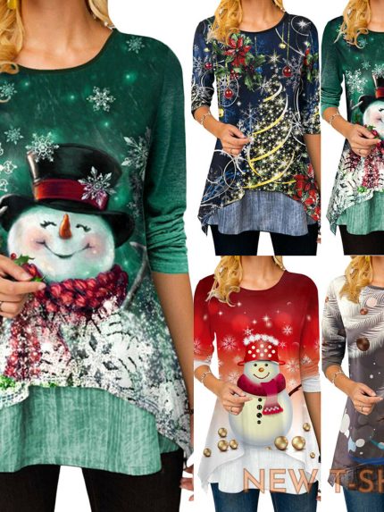 ladies christmas snowman long sleeve pullover crew neck xmas casual t shirt top 0.jpg