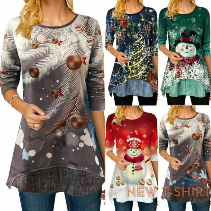 ladies christmas snowman long sleeve pullover crew neck xmas casual t shirt top 1.jpg