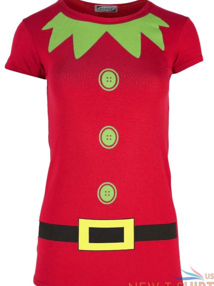 ladies elf costume buttons belt print womens christmas xmas gift t shirt tee top 1.jpg