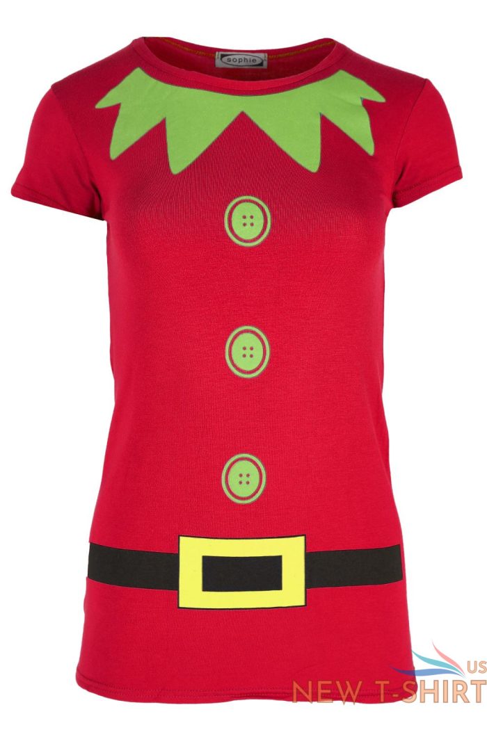 ladies elf costume buttons belt print womens christmas xmas gift t shirt tee top 1.jpg