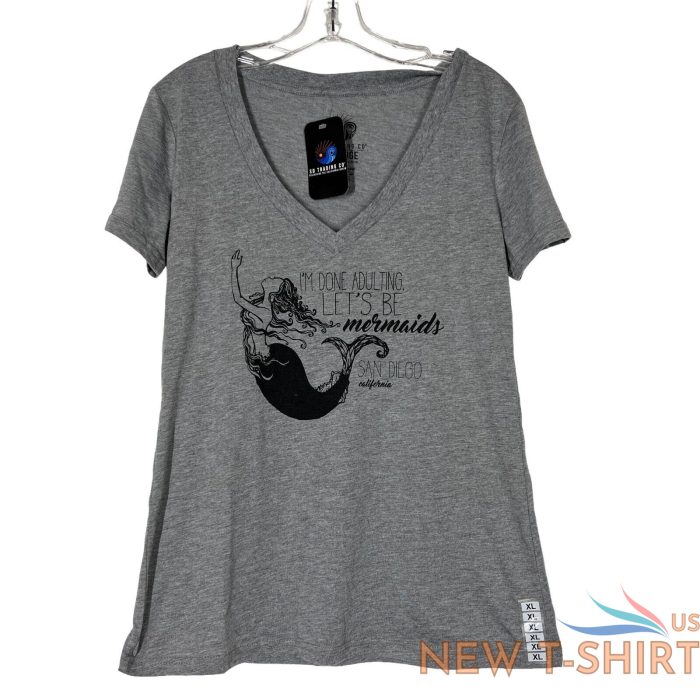 mermaid t shirt womens large gray v neck 1.jpg