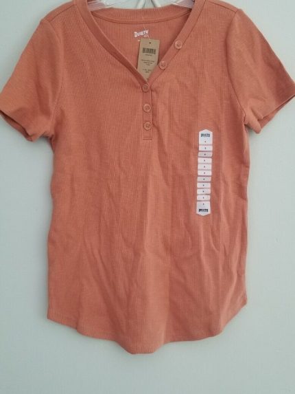 new duluth trading ladies m orange cotton short sleeve ribbed top 0.jpg