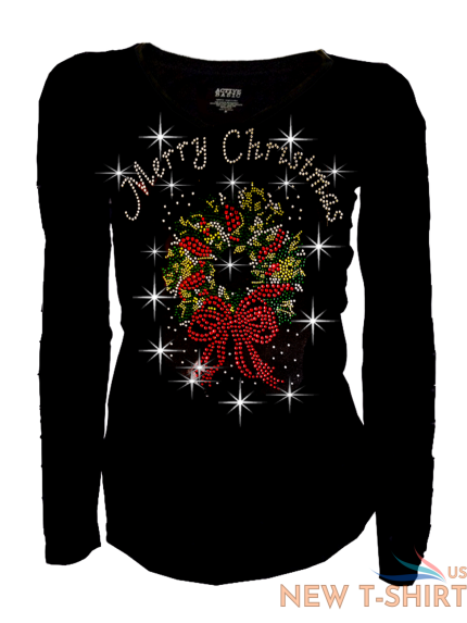 new rhinestone t shirt bling bling merry christmas with wreath long sleeve s 3xl 0.png